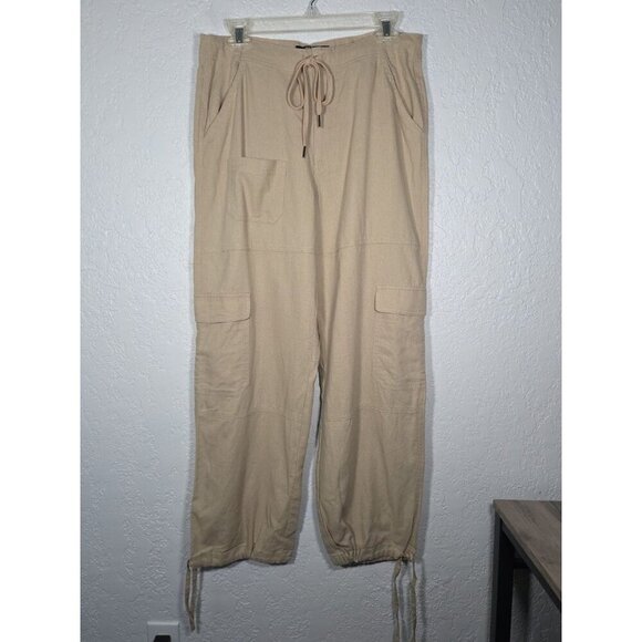 Rewash Wide Leg Cargo Pants Linen blend Khaki Draw String Size 9/29 - Picture 1 of 5